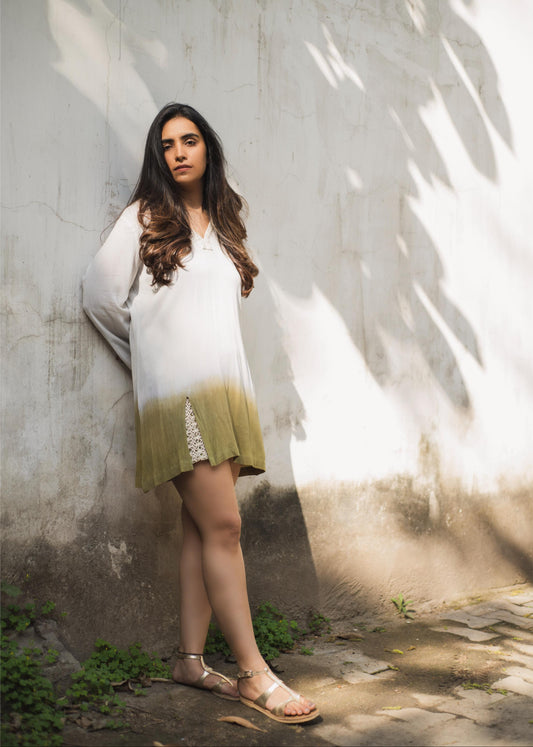 White Green Kurta with Crochet Skirt (Set of 2)