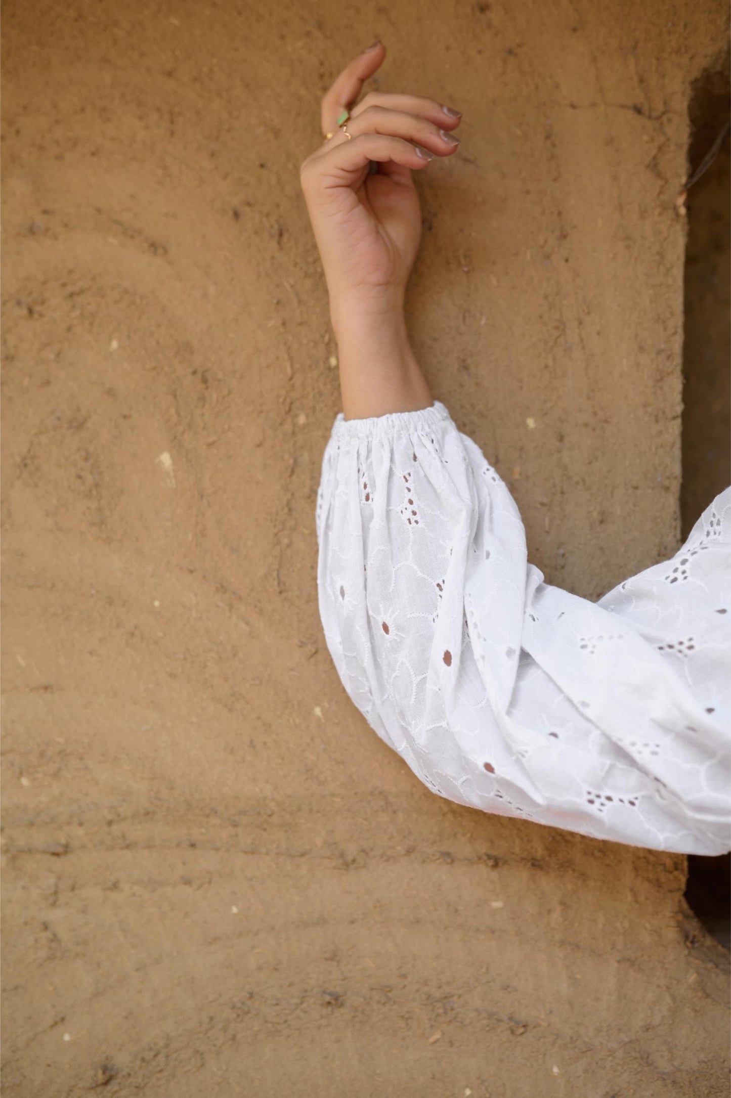 White Embroidered Dress With Floral Hakoba Sleeves