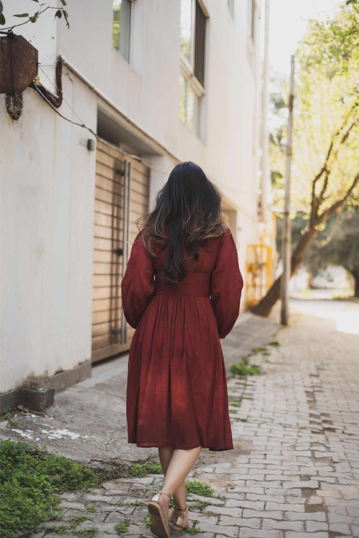 Maroon Ikat Belted Dress