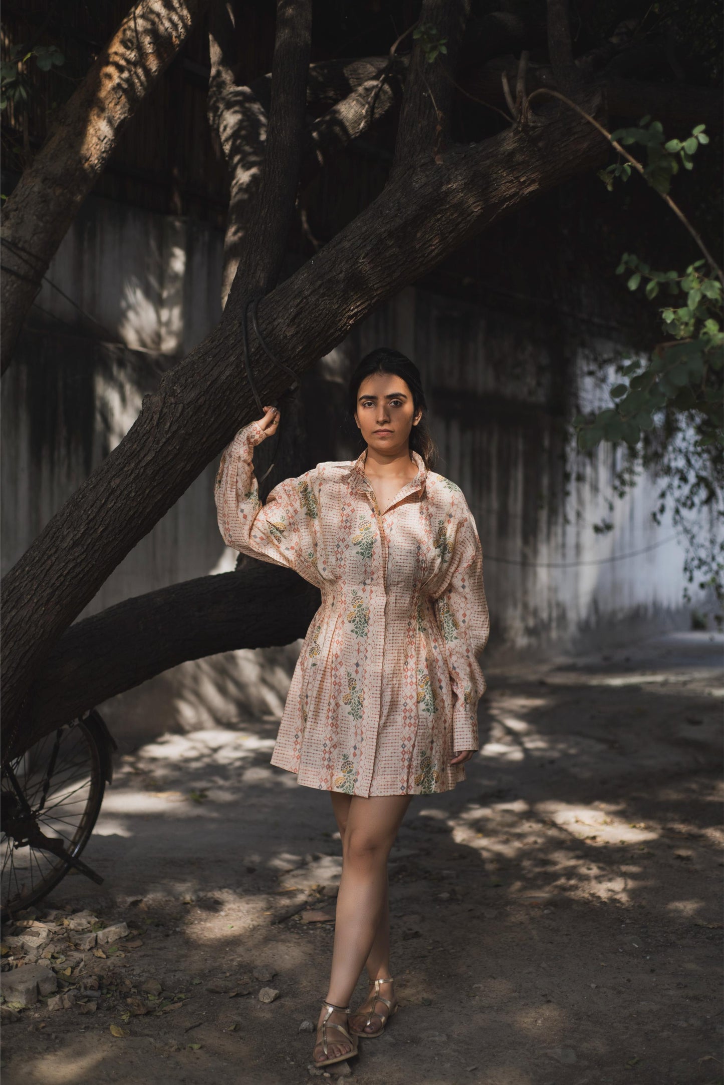 Peach Printed Shirt Dress