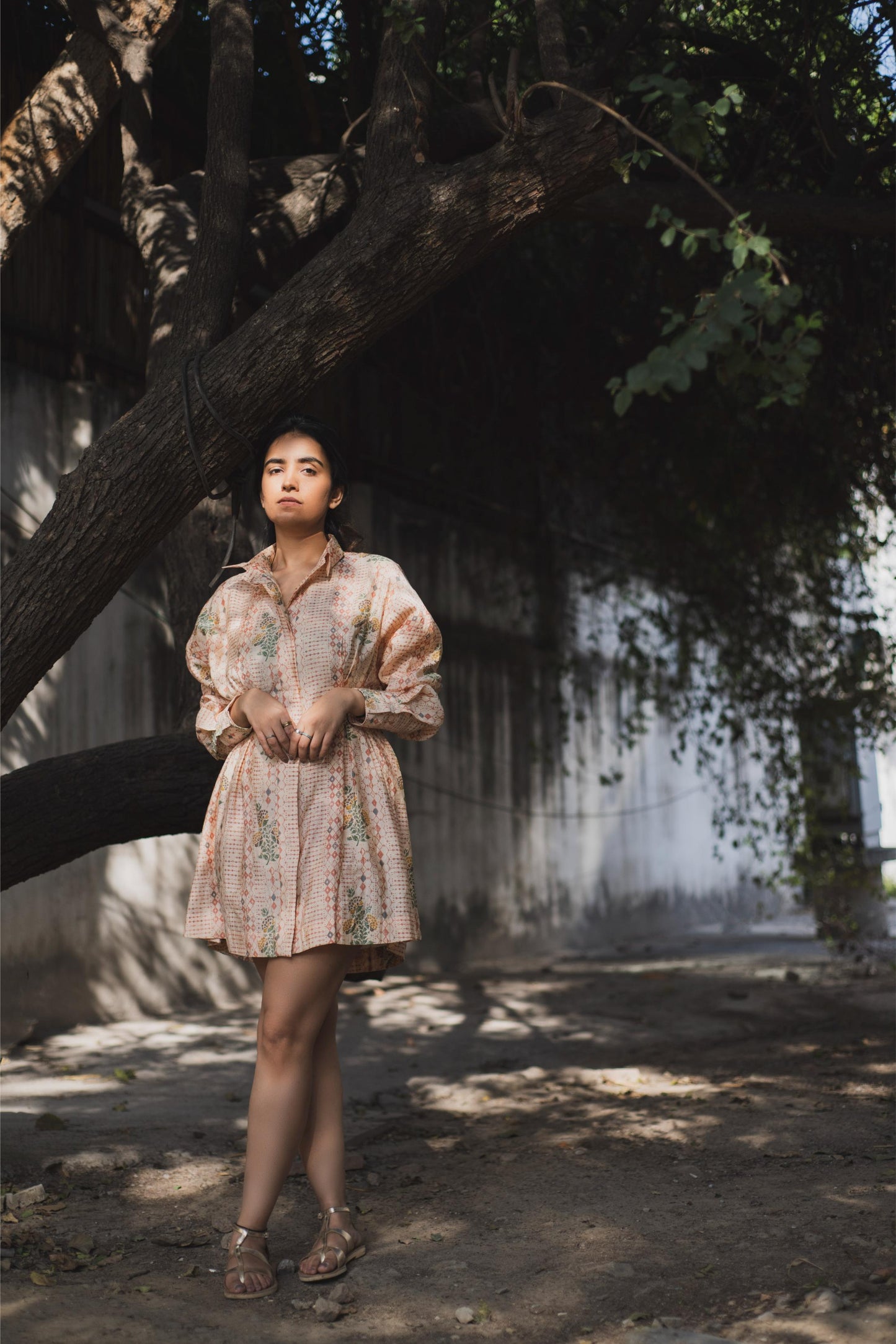 Peach Printed Shirt Dress