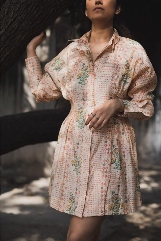 Peach Printed Shirt Dress