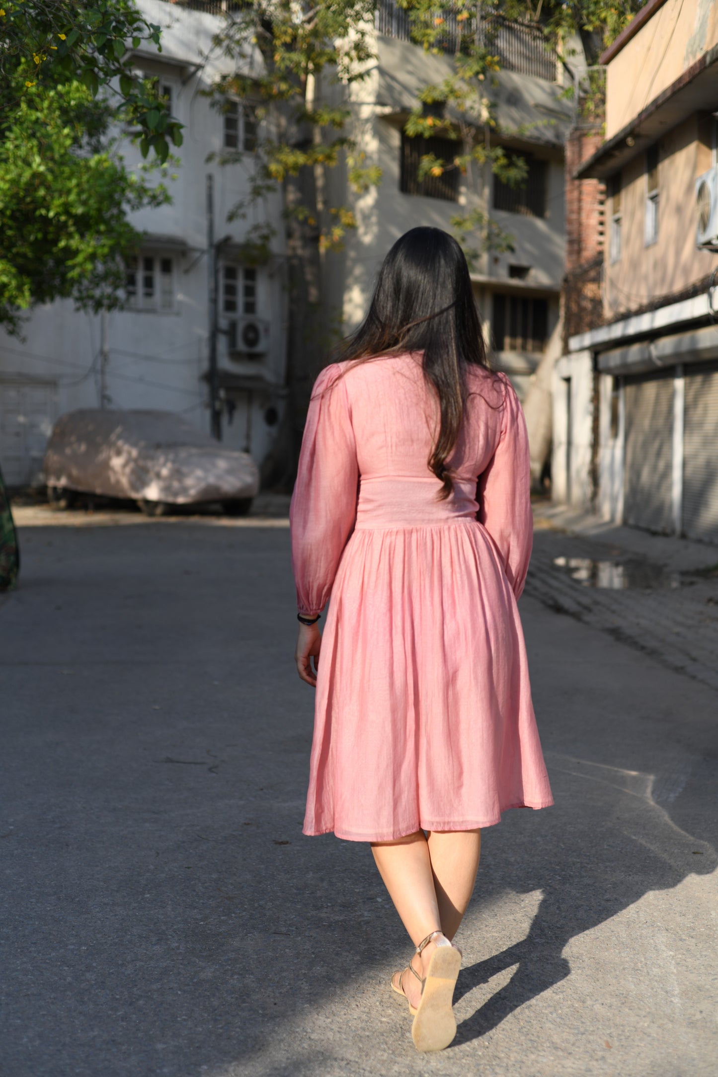 Salmon Pink Chanderi Dress