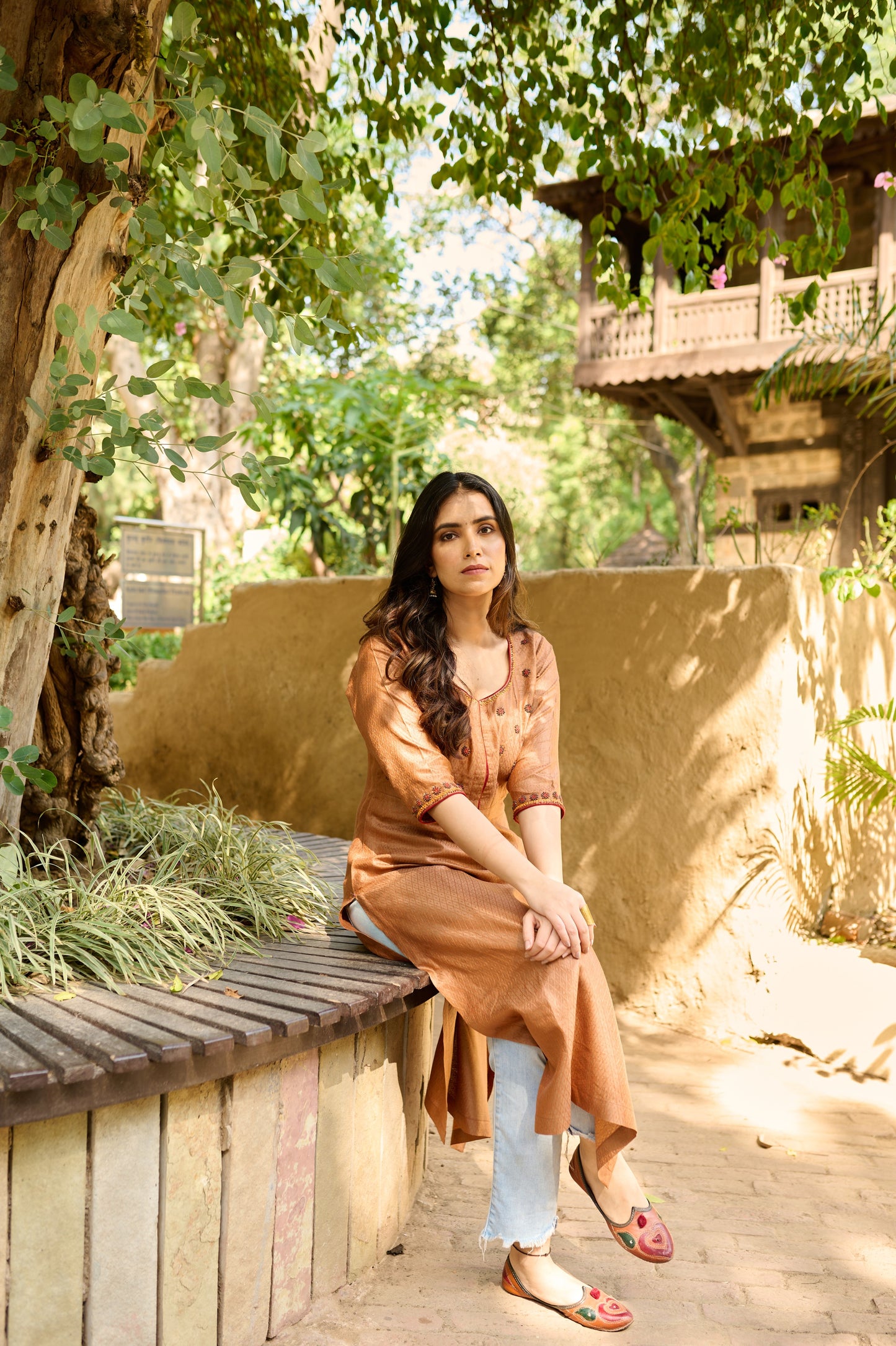 Burnt Orange Silk Hand Embroidered Kurta