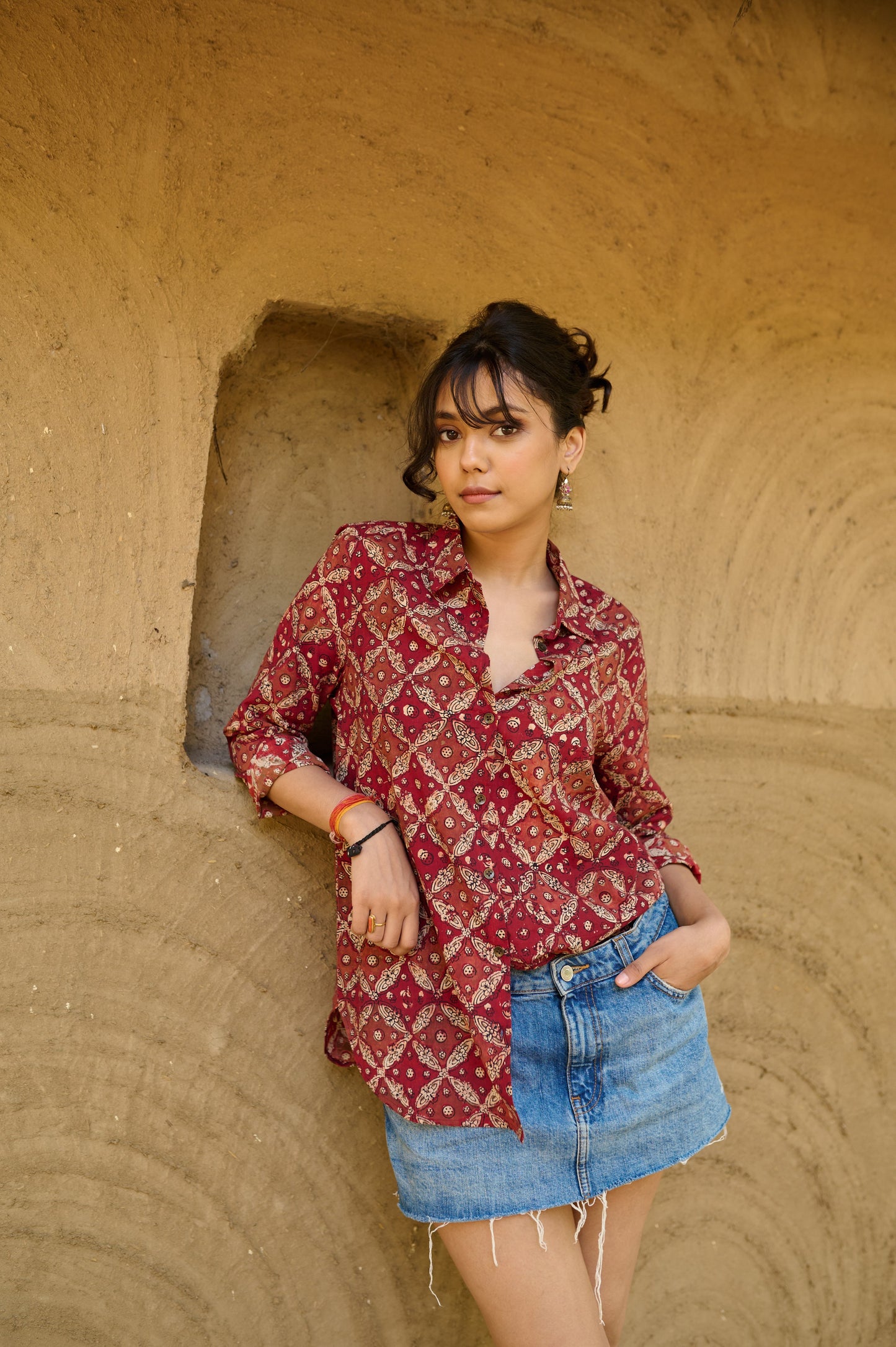 Maroon Rust Hand Block Printed Shirt