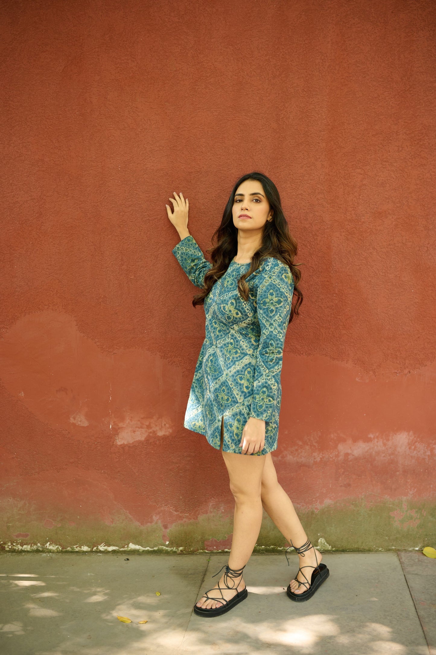 Green Hand Block Printed Dress