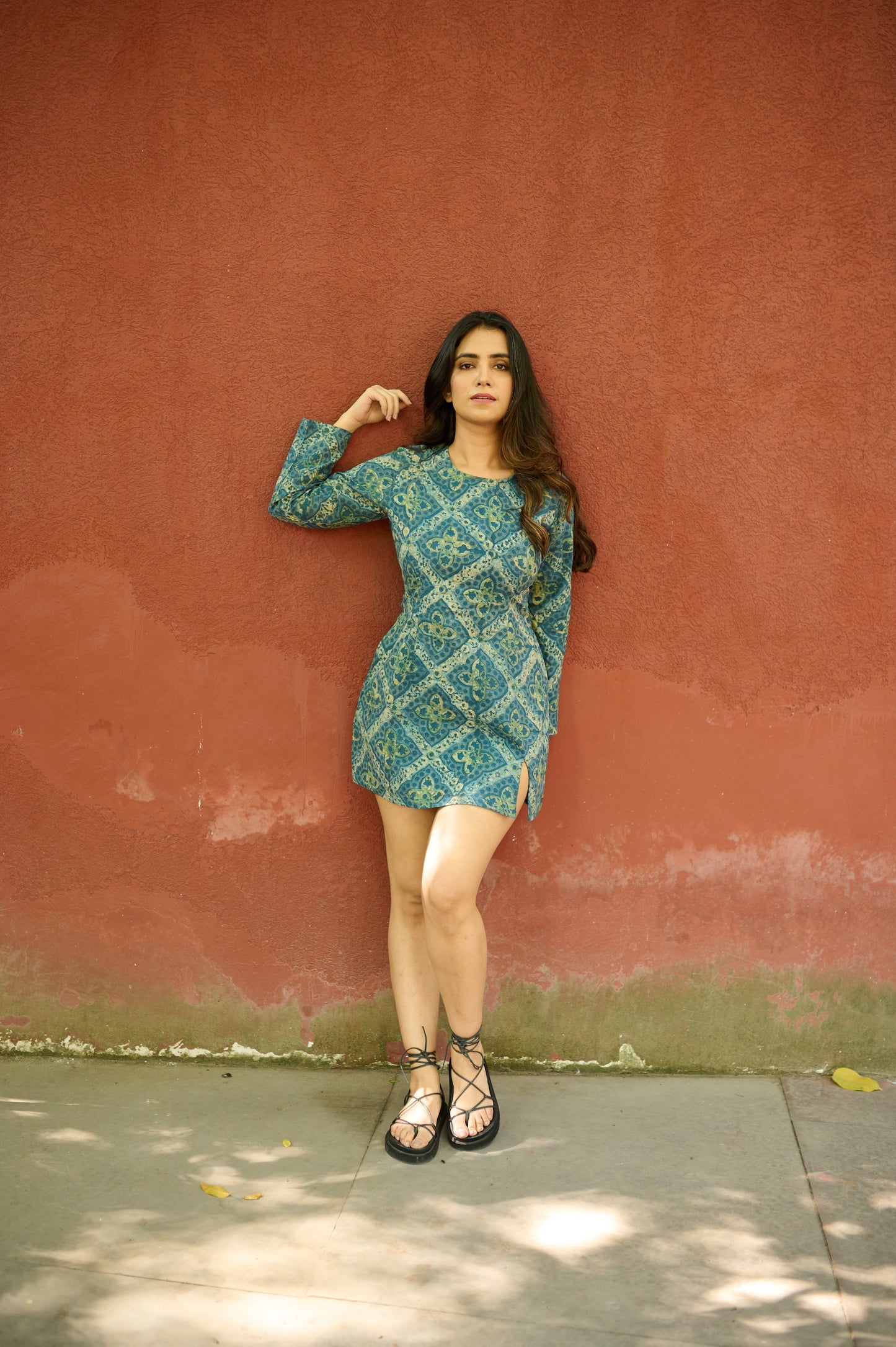 Green Hand Block Printed Dress