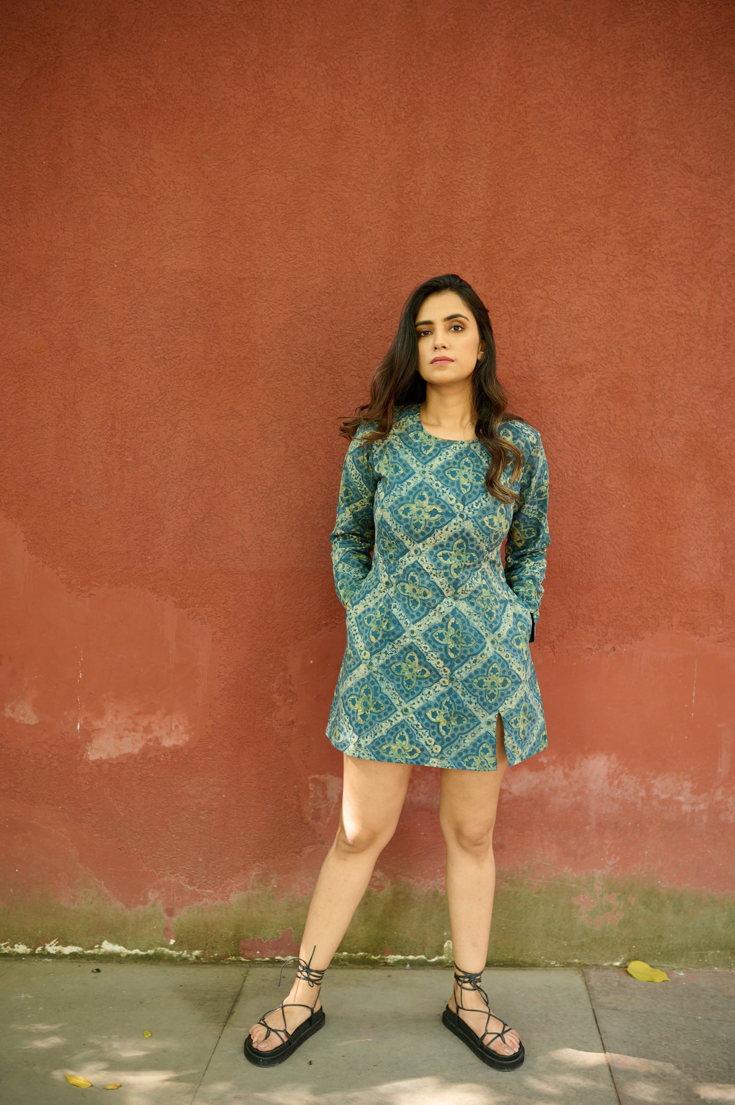 Green Hand Block Printed Dress