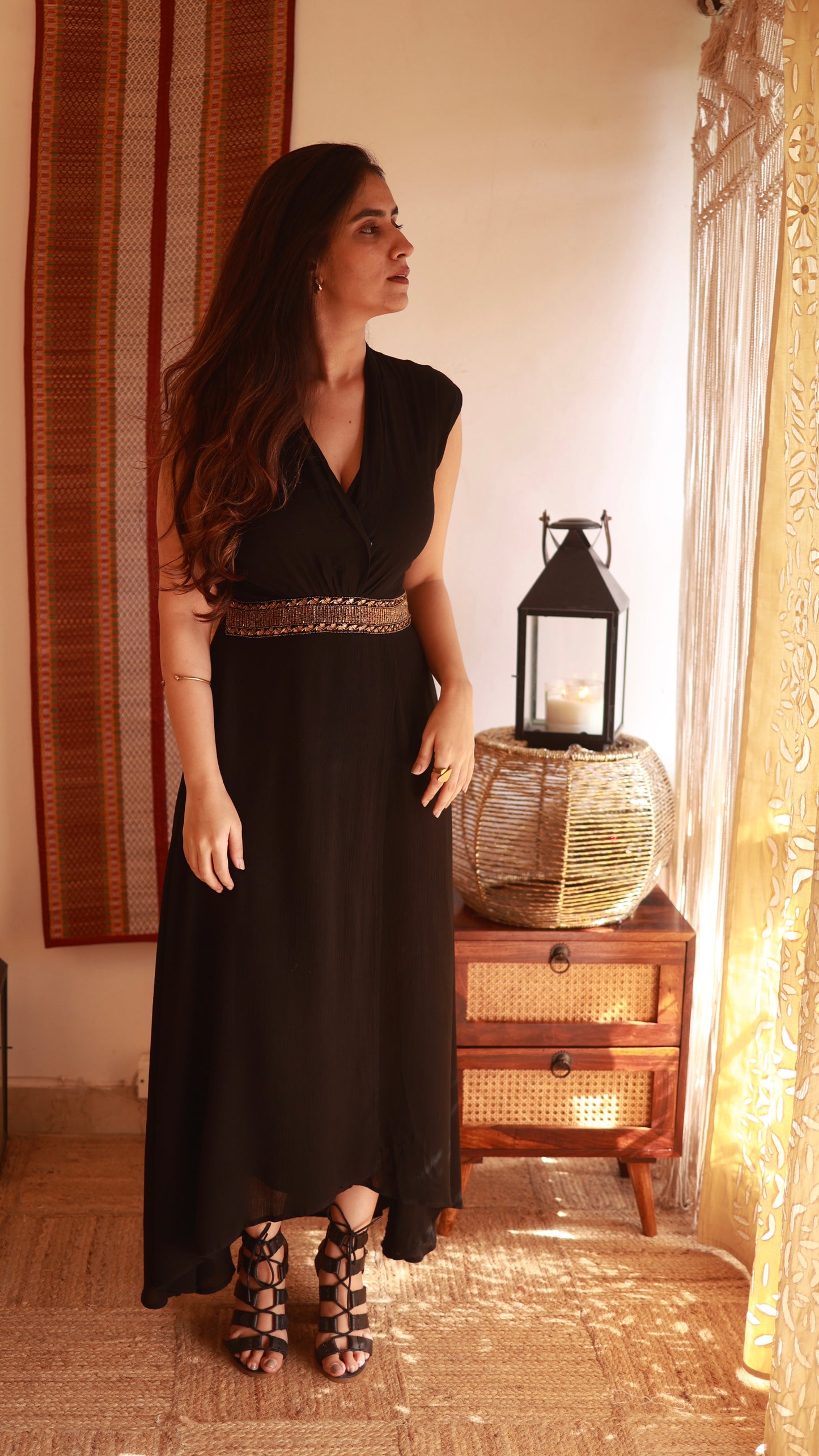 Black and Gold Hand Embroidered Dress (Made To Order)