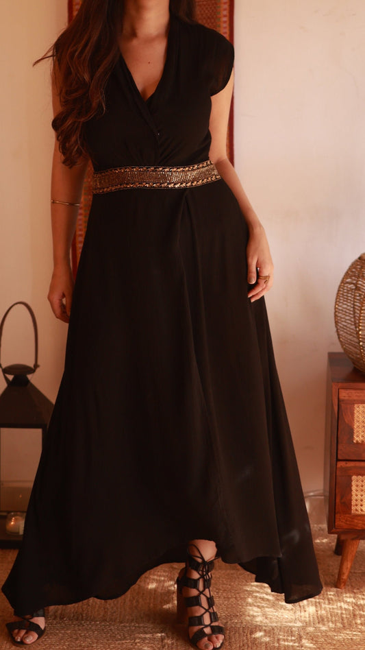 Black and Gold Hand Embroidered Dress (Made To Order)