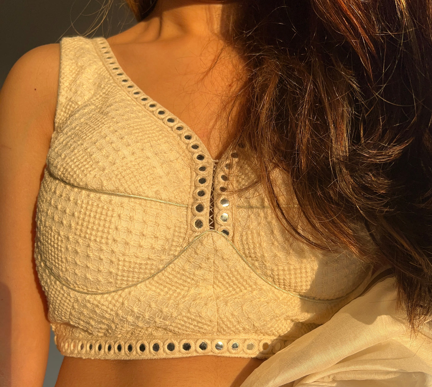 White Mirror with Thread Work Blouse